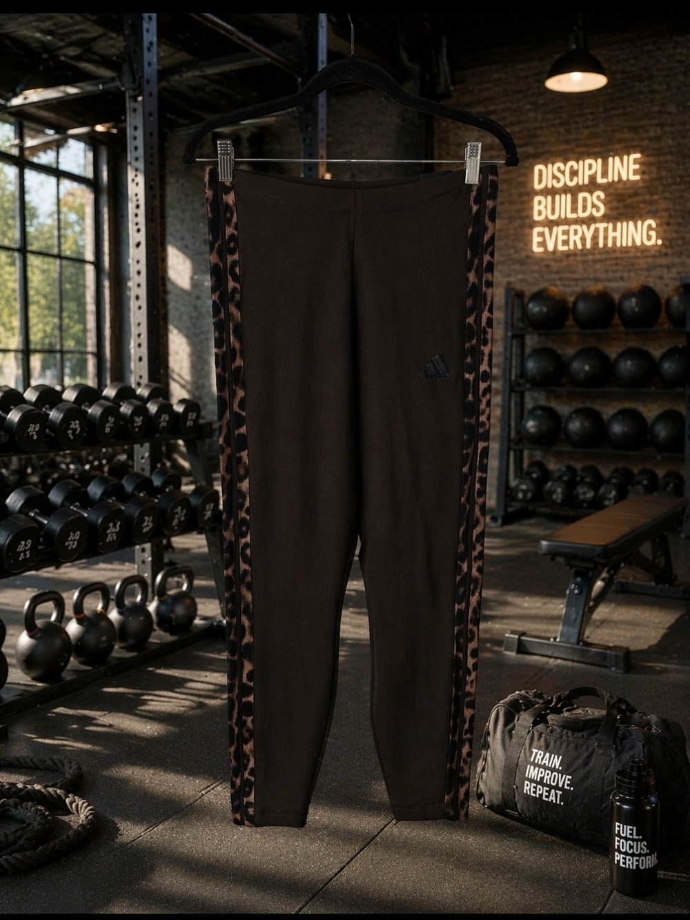 Adidas Brown Leggings with Leopard Side Stripes